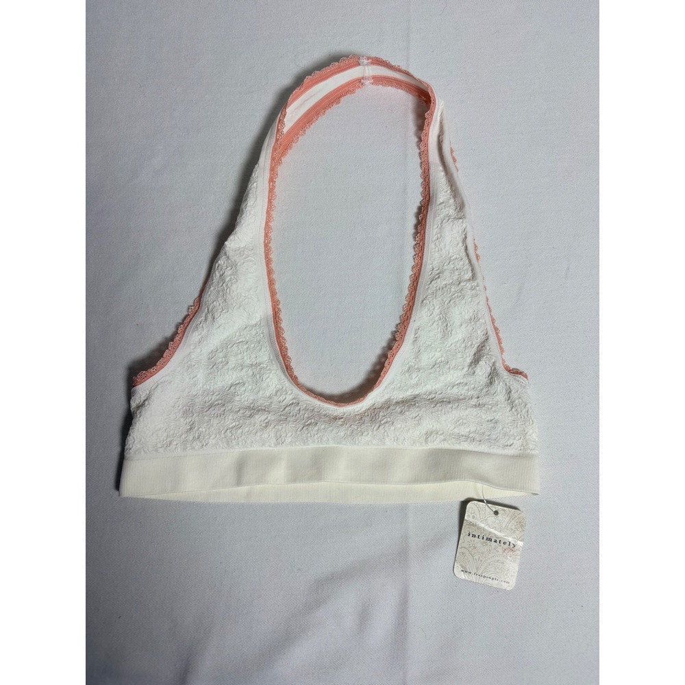 Free People Halter Bralette medium L cream Peach New Lace Trim Textured V-Neck